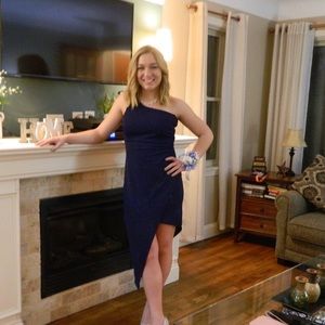 Blue sparkly one shoulder dress, asymmetrical, only worn once